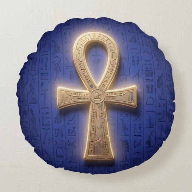 Ankh Symbol Meaning – Key of Life Round Pillow (Front)