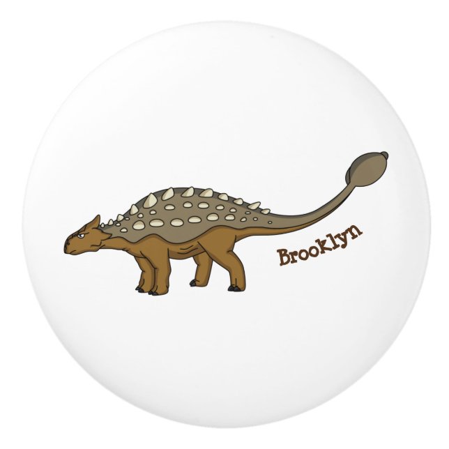 Ankylosaurus armoured dinosaur illustration ceramic knob (Front)