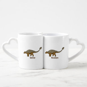 Ankylosaurus armoured dinosaur illustration coffee mug set
