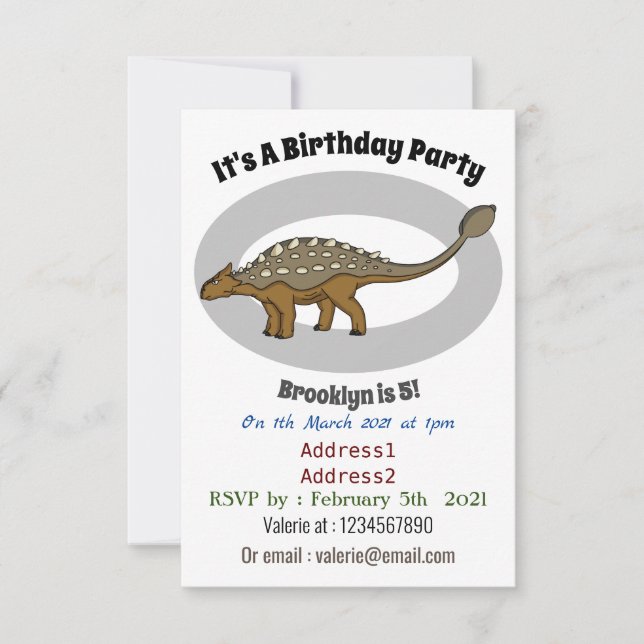 Ankylosaurus armoured dinosaur illustration  invitation (Front)