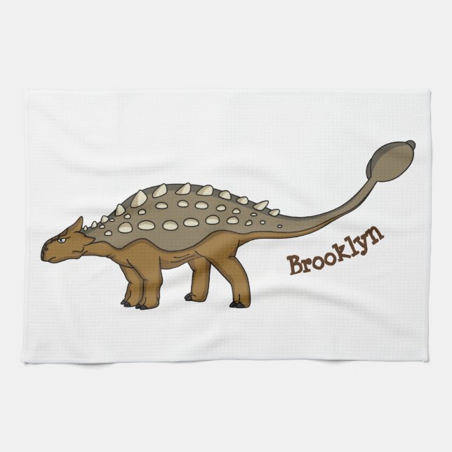Ankylosaurus armoured dinosaur illustration kitchen towel (Horizontal)