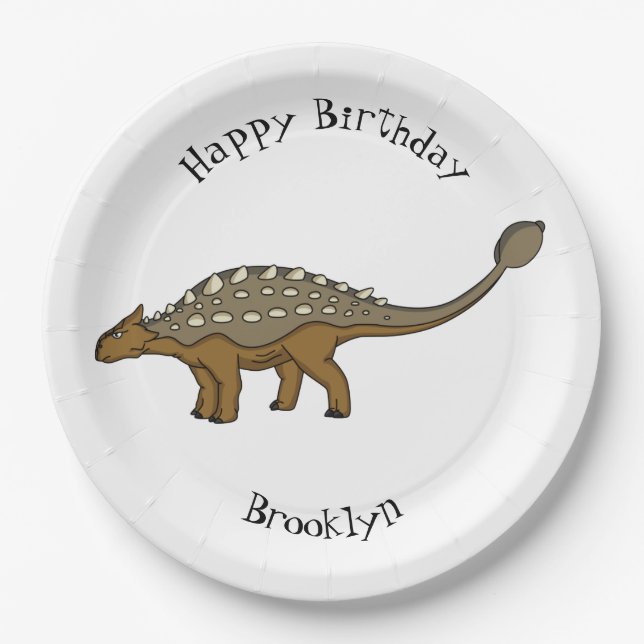 Ankylosaurus armoured dinosaur illustration  paper plates (Front)