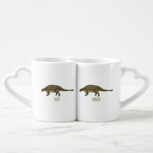 Ankylosaurus cartoon illustration coffee mug set