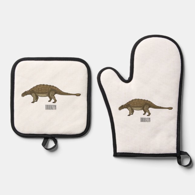 Ankylosaurus cartoon illustration  oven mitt & pot holder set (Front)