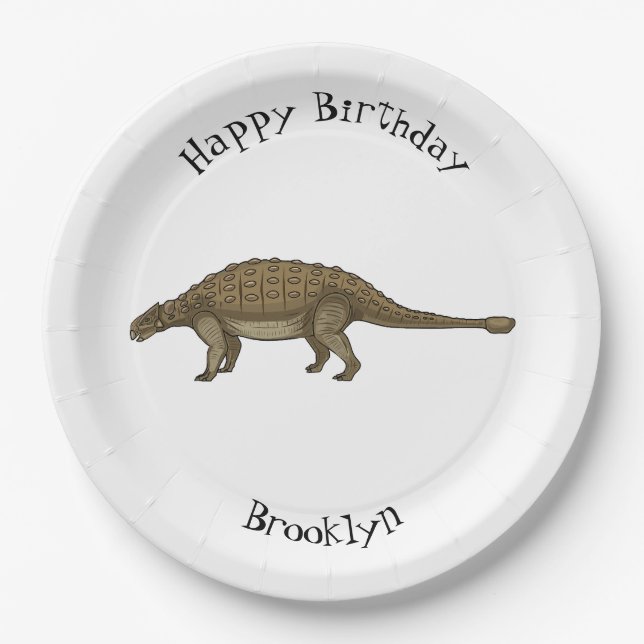 Ankylosaurus cartoon illustration paper plates (Front)