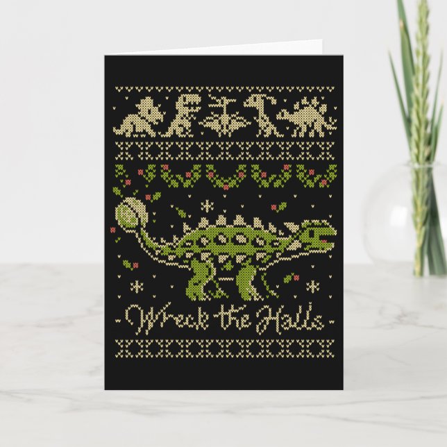 Ankylosaurus Dinosaur Christmas Sweater  Card (Front)