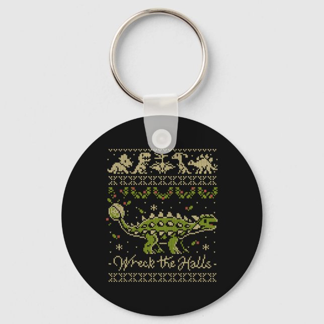 Ankylosaurus Dinosaur Christmas Sweater  Keychain (Front)