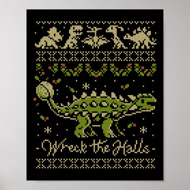 Ankylosaurus Dinosaur Christmas Sweater  Poster (Front)