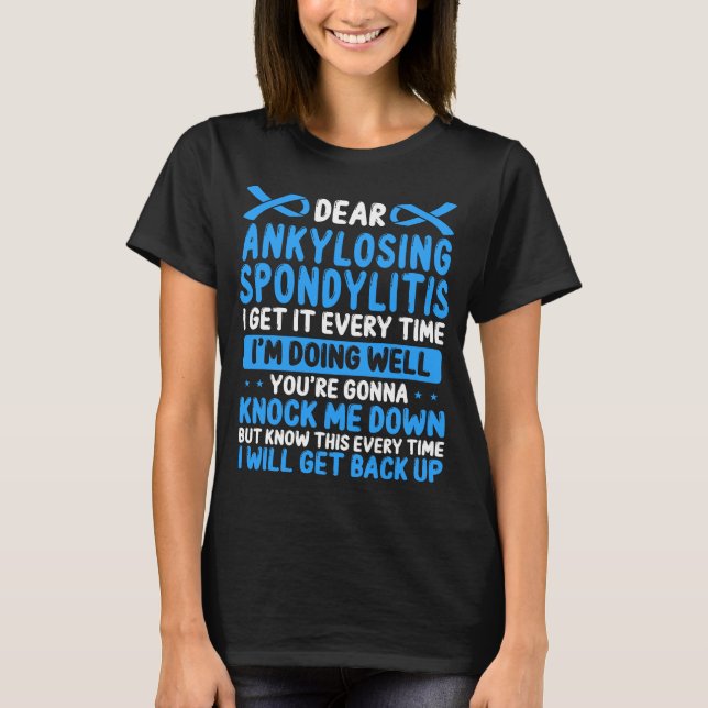 Ankylosing Spondylitis Awareness Blue AS Ribbon T-Shirt (Front)