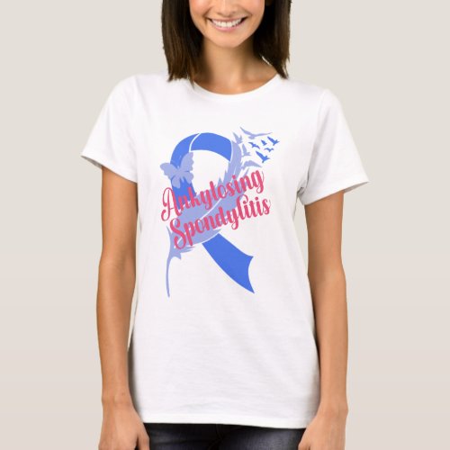 Ankylosing Spondylitis Ribbon Blue Butterflies  T_Shirt