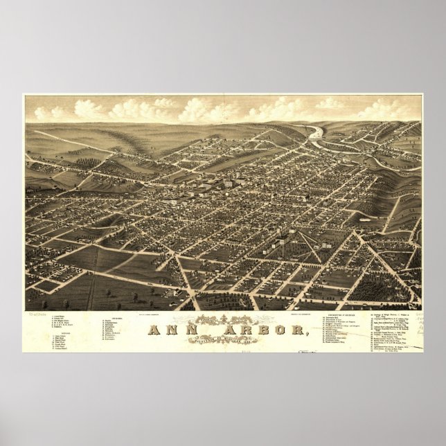 Ann Arbor Birdseye Map Poster (Front)