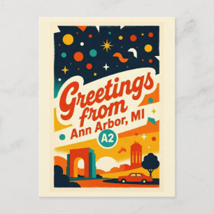 Ann Arbor MI A2 Vintage Style Retro Color Postcard