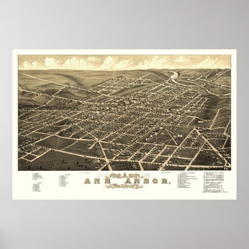 Ann Arbor MI Panoramic Map _ 1880 Poster