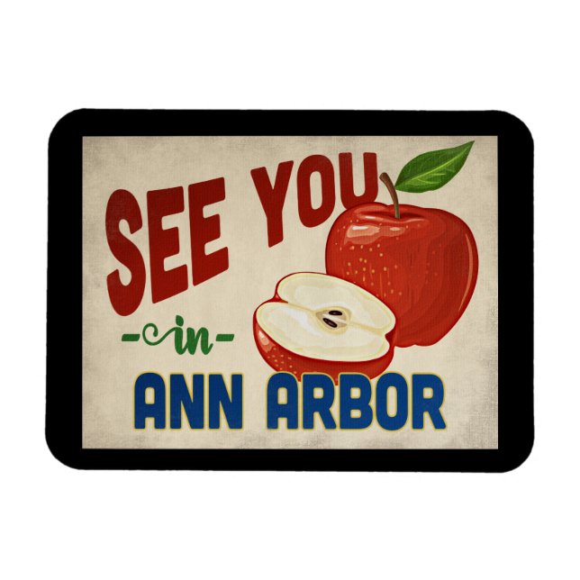 Ann Arbor Michigan Apple - Vintage Travel Magnet (Horizontal)