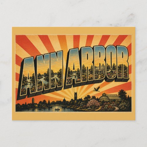 Ann Arbor Michigan Huron River Arboretum Art Postcard