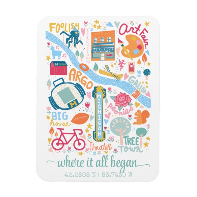 Ann Arbor Michigan Map Custom Coordinates  Magnet (Vertical)