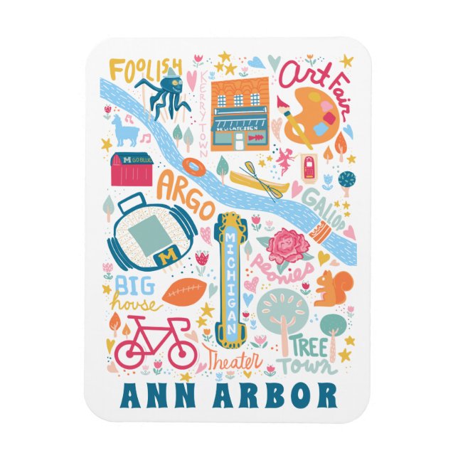 Ann Arbor Michigan Map Favorite Things  Magnet (Vertical)