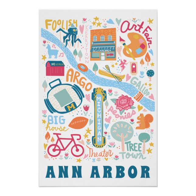 Ann Arbor Michigan Map Favorite Things  Poster (Front)