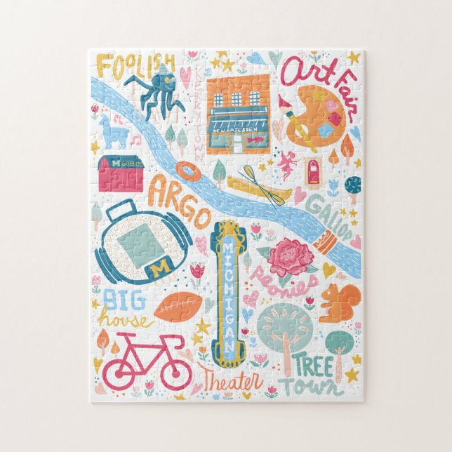 Ann Arbor Michigan Map Favorite Things Puzzle (Vertical)