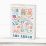 Ann Arbor Michigan Map Favorite Things  Wooden Box Sign<br><div class="desc">A cute hand illustrated design featuring prominent places and events in Ann Arbor Michigan. Perfect for college students,  graduates,  townies and transplants.</div>
