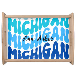 Ann Arbor Michigan Retro Blue Serving Tray