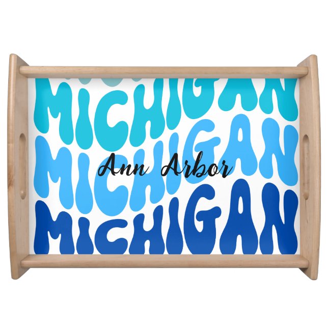 Ann Arbor Michigan Retro Blue Serving Tray (Front)