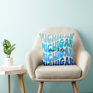 Ann Arbor Michigan Retro Blue Throw Pillow