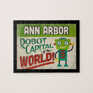 Ann Arbor Michigan Robot - Funny Vintage Jigsaw Puzzle