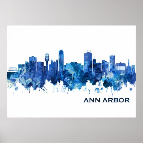 Ann Arbor Michigan Skyline Blue Poster