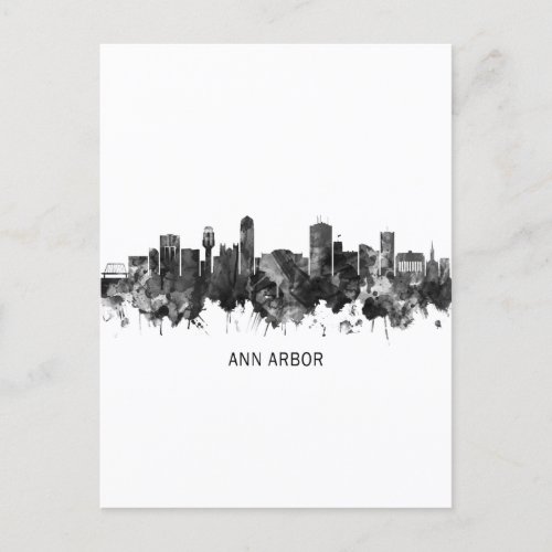 Ann Arbor Michigan Skyline BW Invitation Postcard