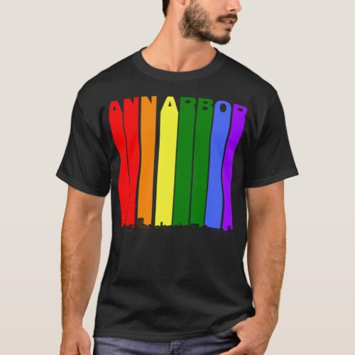 Ann Arbor Michigan Skyline Rainbow LGBT Gay Pride  T_Shirt