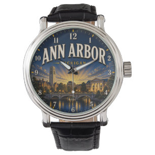 Ann Arbor Michigan Sunset Premium Skyline Watch