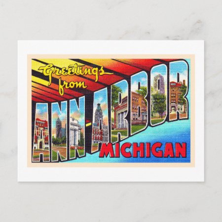 Ann Arbor Michigan Vintage Large Letter Postcard