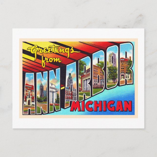 Ann Arbor Michigan Vintage Large Letter Postcard (Front)