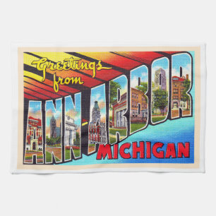 Ann Arbor Michigan Vintage Large Letter Postcard Kitchen Towel