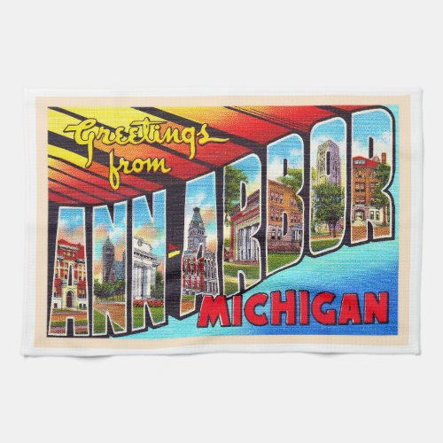 Ann Arbor Michigan Vintage Large Letter Postcard Kitchen Towel