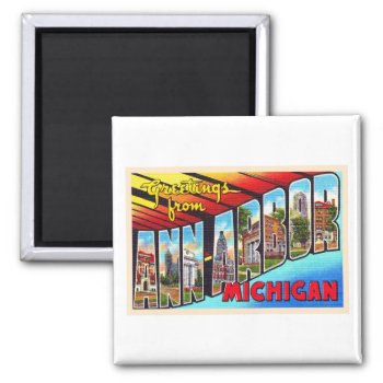 Ann Arbor Michigan Vintage Large Letter Postcard Magnet by AmericanTravelogue at Zazzle