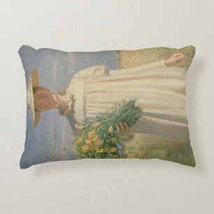 Anna Ancher returning from Flower Picking, 1902 Accent Pillow