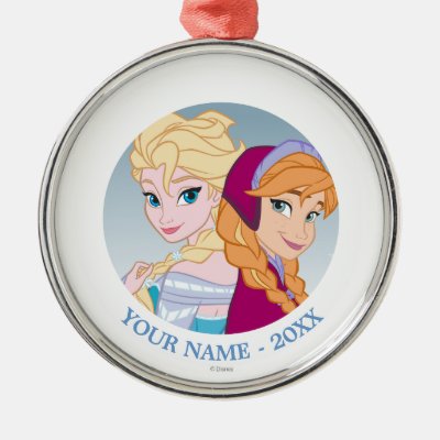 Anna and Elsa | Back To Back Add Your Name Metal Ornament