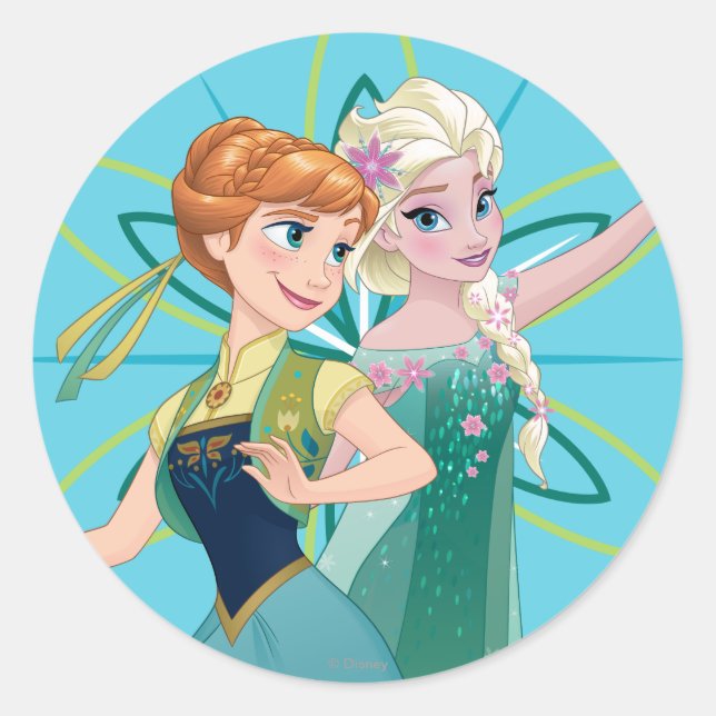 Anna and Elsa | Celebrate Sisterhood Classic Round Sticker (Front)