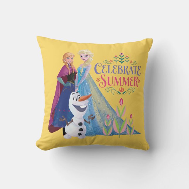 Anna and Elsa | Celebrate Summer Throw Pillow (Front)