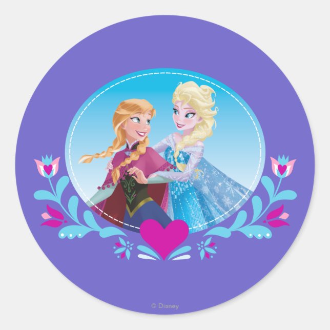 Anna and Elsa | Embracing Classic Round Sticker (Front)