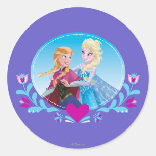Anna and Elsa   Embracing Classic Round Sticker