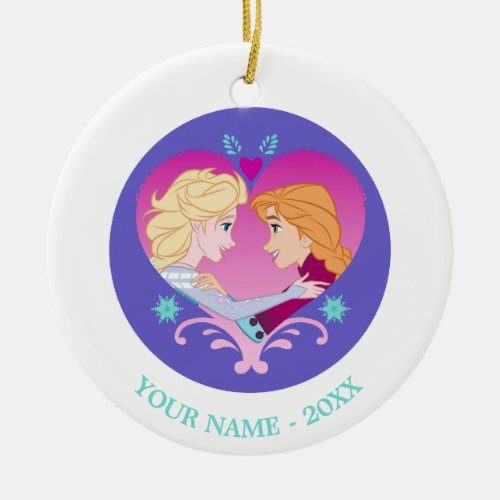 Anna and Elsa  Facing Each Other Add Your Name Ceramic Ornament