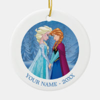 Anna and Elsa | Facing Each Other Add Your Name Ceramic Ornament