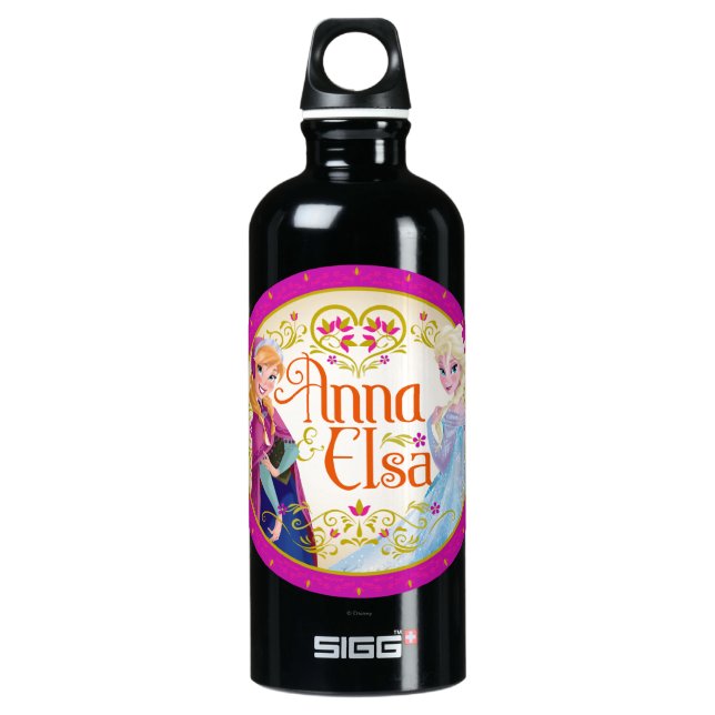 Anna and Elsa | Floral Frame Aluminum Water Bottle (Front)
