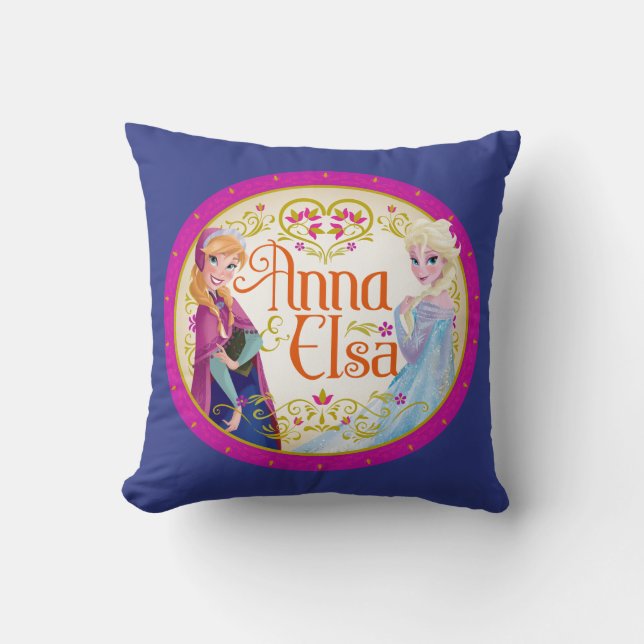 Anna and Elsa | Floral Frame Throw Pillow (Front)