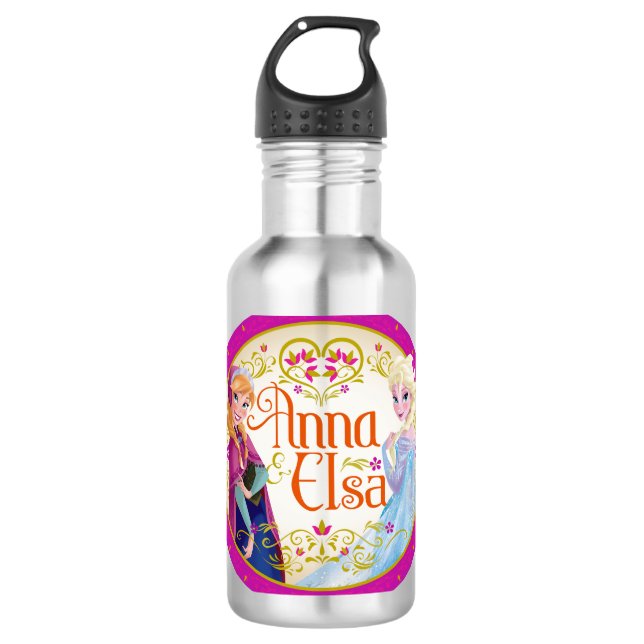 Anna and Elsa | Floral Frame Water Bottle (Front)
