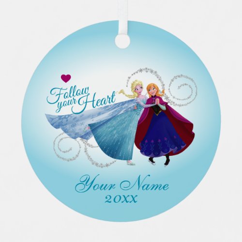 Anna and Elsa  Holding Hands Add Your Name Metal Ornament