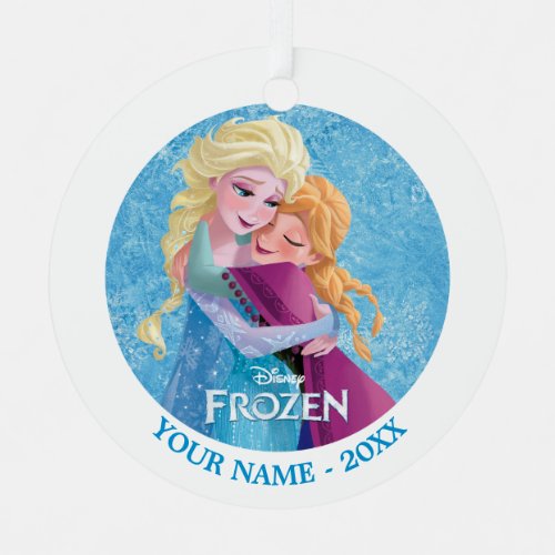 Anna and Elsa  Hugging Add Your Name Metal Ornament